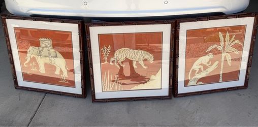 Original Z Gallerie Faux Bamboo Safari Animal Art Prints – Set of 3