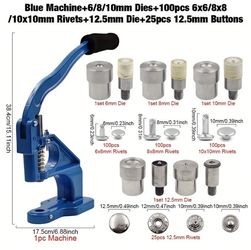 Brand new in box Hamoshop Blue Hand Press Machine Set with Metal Dies - Double Cap Rivets, Snap Eyelets & Fastener Buttons for Leathercraft and Crafts