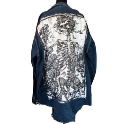  Reworked  Denim Jean Shirt Jacket Shacket Men’s Size X-Large  Unisex Grateful   With a retro vintage style that reflects the hipster, designer, and b