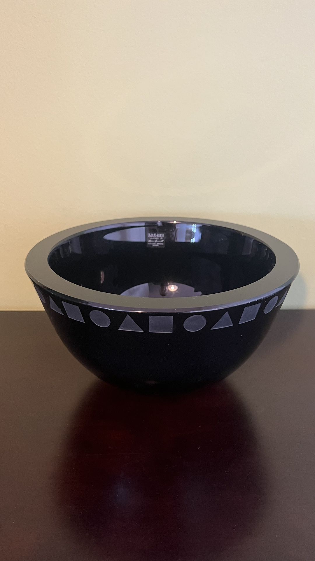 Vintage Sasaki Black Glass Geometric Border Bowl