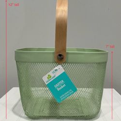 Brand New Walmart Light Green Metal with Wood Handle Easter Basket