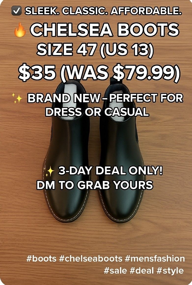 Men’s Chelsea Boots – Size 47 (US 13) – Only $35 – Brand New!