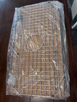 Stainless Steel 27 x 14 Sink Grid Single-Bowl Farm Sink Protector Metal Grill Rack with Centered Drain Hole with Corner Radius 3-1/2"