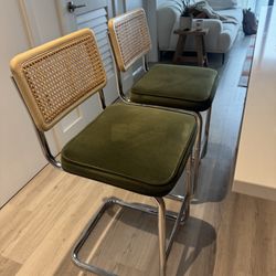 Green Walsh Velvet Counter Stools – Set of 2 (Excellent Condition!)