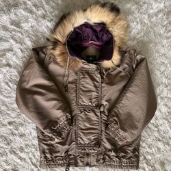Women’s Vintage Faux Fur Trim Hooded Bomber Jacket