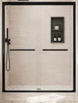 Double Sliding Framed Shower Door in Matte Black with 5/16 in. Thick Clear Nano Glass 50-54 in. W x 72 in. H