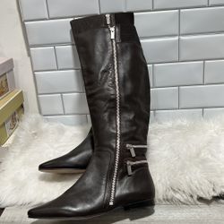 BCBGirls Wos Boots Tall US 8.5 Brown Leather Zip Zippers Riding