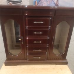 Cherry-Finished Wooden Jewelry Cabinet