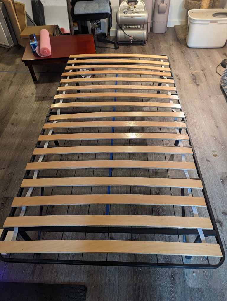 Folding Metal Twin Bed Frame With Ikea Luroy Slats