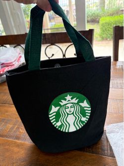 Starbucks black green tote bag siren logo coffee & tea advertising