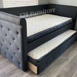 Twin Twin Grey Daybed With Ortho Mattress Included!!