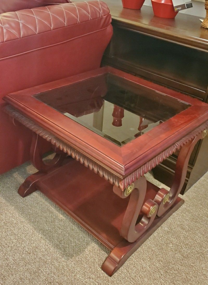 Cherry Glass Top End Table (Nightstand)