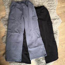 dfyne revive cargo sweatpants, blue and black, size small