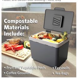 GLAD Compost Bin for Kitchen, 1.5 Gallon | Plastic Container with Removable Inner Basket, Bag Storage Holder, and Carbon Odor Blocking Filters, Gray