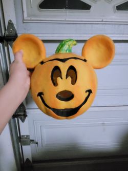 Vintage Disney Store Mickey Mouse Fiber Optic Pumpkin Halloween Jack-O'-Lantern Light Up