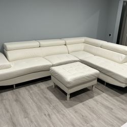 White Leather Couch with coffee table