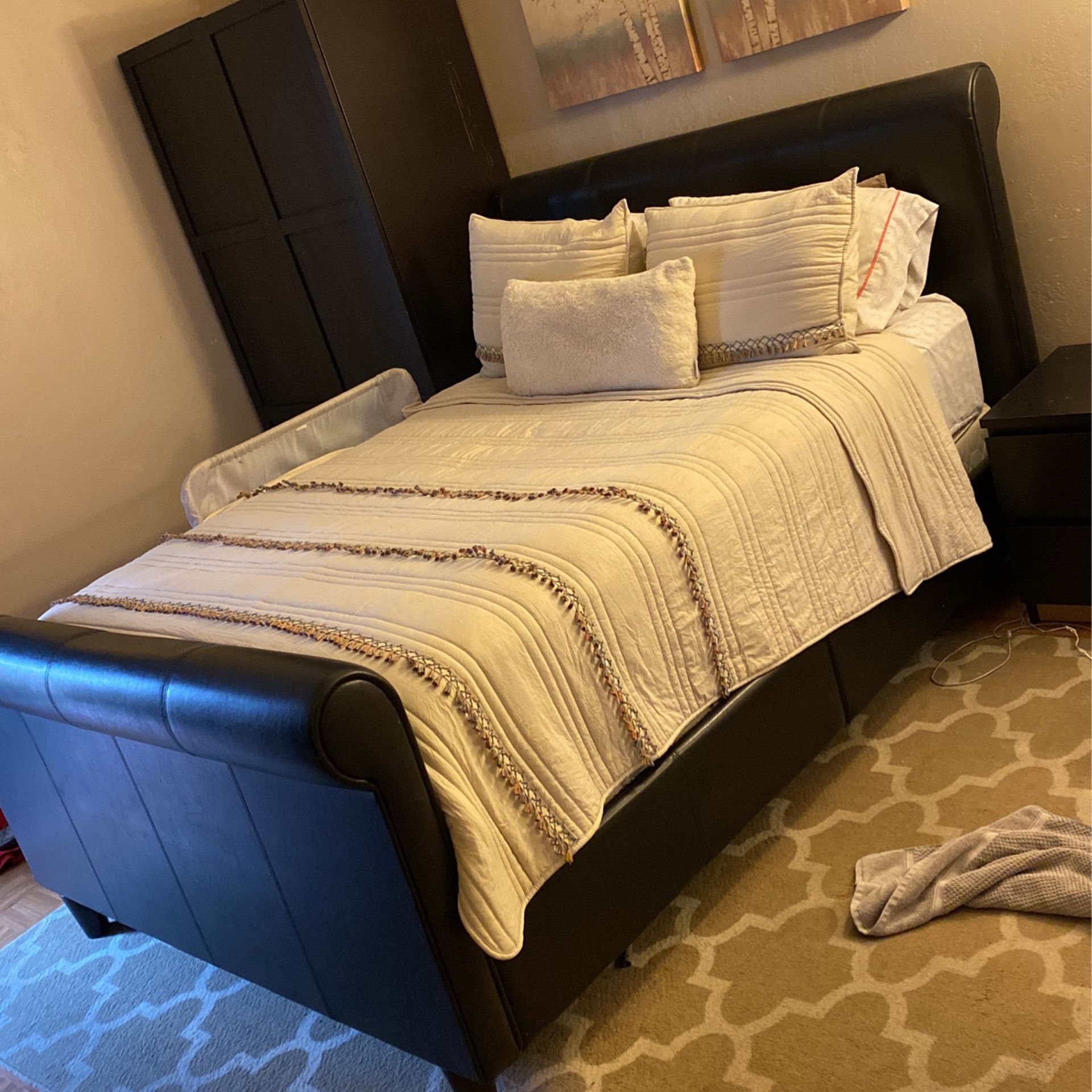 Queen bed frame and boxspring