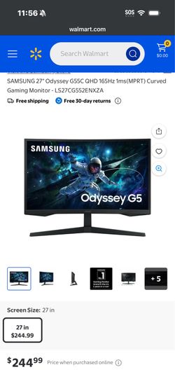 SAMSUNG 27" Odyssey G55C QHD 165Hz 1ms(MPRT) Curved Gaming Monitor