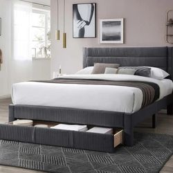 Full Grey Platform Bed With Ortho Mattress Included!+