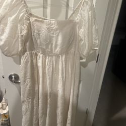 White Floral Mid Dress