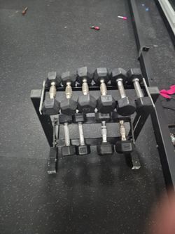 Rubber Hex Dumbbell Set with Rack