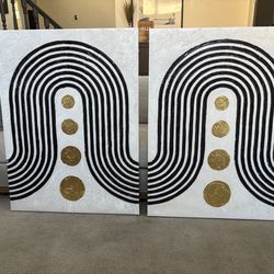 Modern canvas art, textured white, black, and gold abstract design. Each print is 30x40 inches