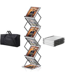 New 6 Pockets Foldable Magazine Holder Stand, Portable Literature Floor Stand 