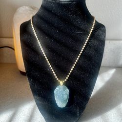 14K SOLID YELLOW GOLD BALL CHAIN with JADE HAND CARVED 🐉 PENDANT✨