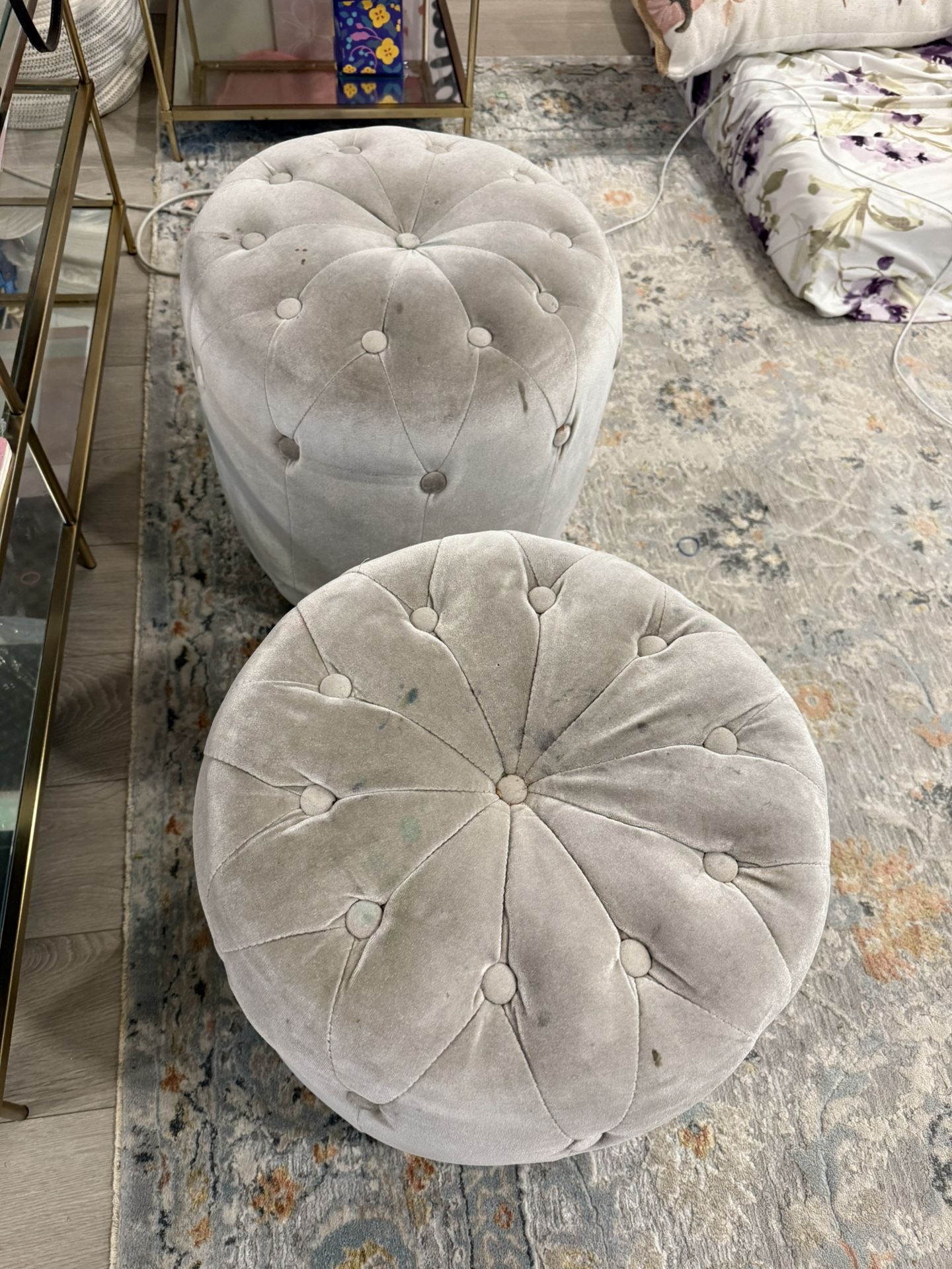 Two Suede Grey Ottoman