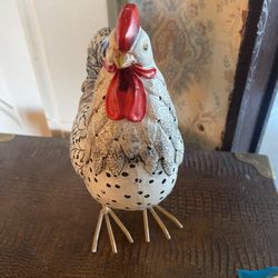 Black & White Hand Painting Resin Rooster-10 Tall