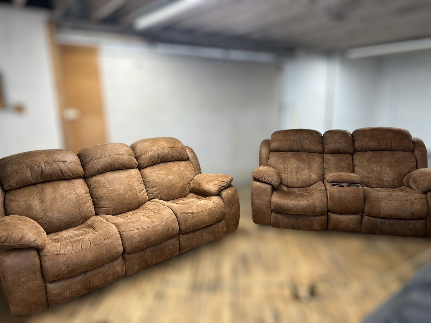 Free Delivery- Flexsteel brown sofa couch + loveseat recliner