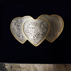 Belt Buckle.  Triple Heart. Montana Silversmiths. 