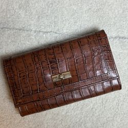 Brown Genuine Leather Long Wallet Clutch with Turn Lock Genuine leather long wallet