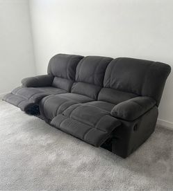 7ft* Plush Dark Charcoal Grey RECLINING 3-seater Sofa DELIVERY AVAILABLE