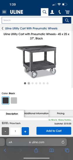 Uline Utility Cart with Pneumatic Wheels - 45 x 25 x 37", Black