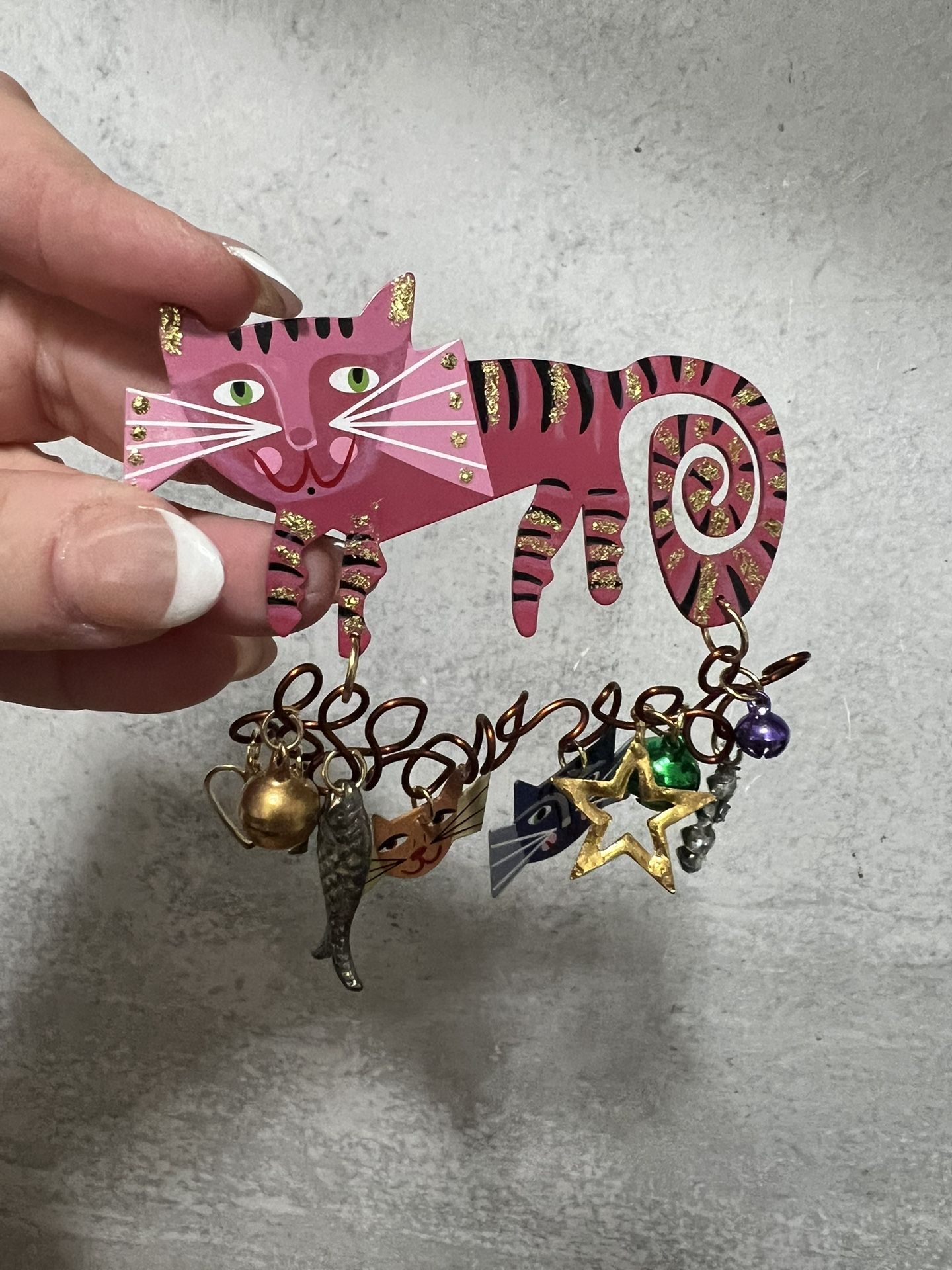 K. Rossi for Silvestri pink cat kitten kitty dangle charm pin brooch