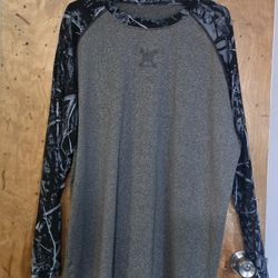 Women's Gray Long Sleeve Shirt with Camouflage Sleeves