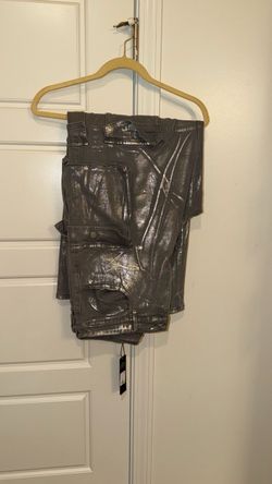 Fashion Nova Metallic Silver Cargo Jeans with Tags