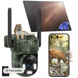 4G LTE Solar Surveillance Camera 2K HD Video 360° View No WiFi Waterproof Motion Activated NightVision 4G Data Card 64G SD  Card Included 2-Way Audio