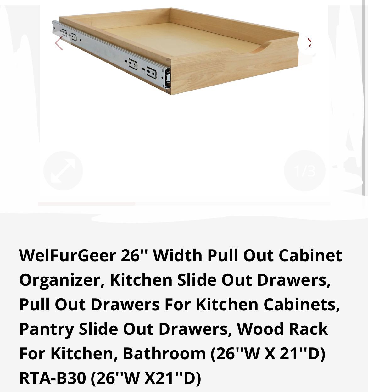 Pull Or Slide Out Cabinet/Drawer 26W x 21D NEW!