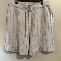 Must Go! 100% Linen Montesito Navy/ Tan Stripe Shorts 1X-Soft Surroundings-New