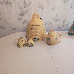 Kate Williams 'beehive'- Cookie Jar, Teapot, Teacup, Cream And Sugar set