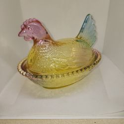 This Is A Rainbow GLASS HEN ON NEST.