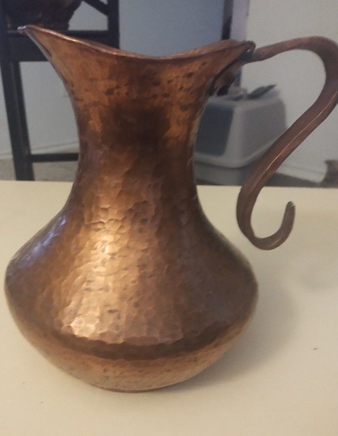 Vintage Hammered Copper Pitcher From Mexico 