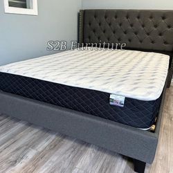 Full Grey Tufted Bed With Ortho Matres!