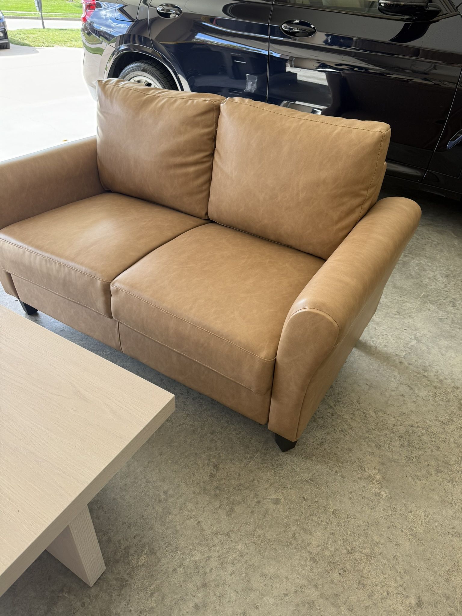 Faux Leather Love Seat And Table  $150