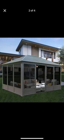 14.5 ft. W x 11 ft. D Wall-Mounted Aluminum Patio Gazebo with Solarium