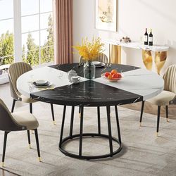 Tribesigns 47 Inch Dining Table for Dining Room, Round Dining Tables for 4 with Faux Marble Top, Heavy Duty Metal Circular Pedestal for Living Room,