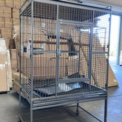 X-Large 32” x 22” x 65”H perch stand top parrot bird cage with storage shelf on wheels 