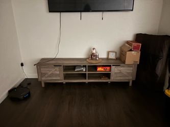 Rustic Gray Wood TV Stand with Storage